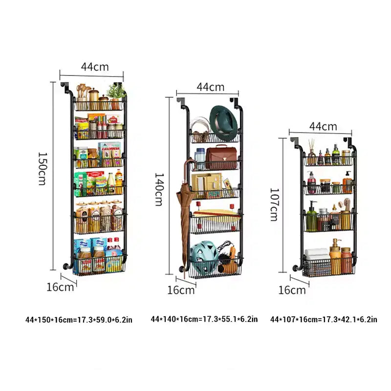 Organisateur de garde-manger suspendu à la porte, rangement et organisation de garde-manger, étagère murale noire pour épices avec paniers réglables