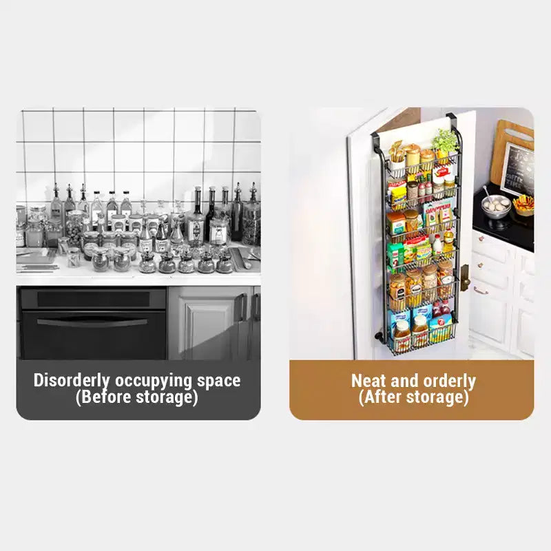 Organisateur de garde-manger suspendu à la porte, rangement et organisation de garde-manger, étagère murale noire pour épices avec paniers réglables