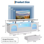Meuble TV moderne GustoWave pour salon, meuble de divertissement de 59 pouces avec prises de courant et lumières LED, blanc