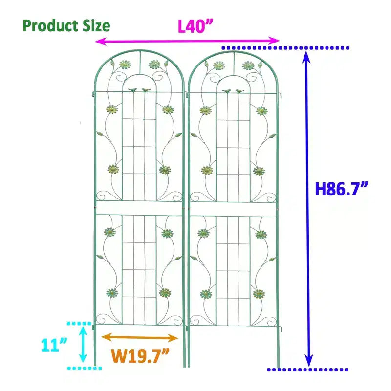 MAYEERTY Lot de 2 treillis de jardin en métal antirouille verts de 220 x 50 cm pour plantes grimpantes