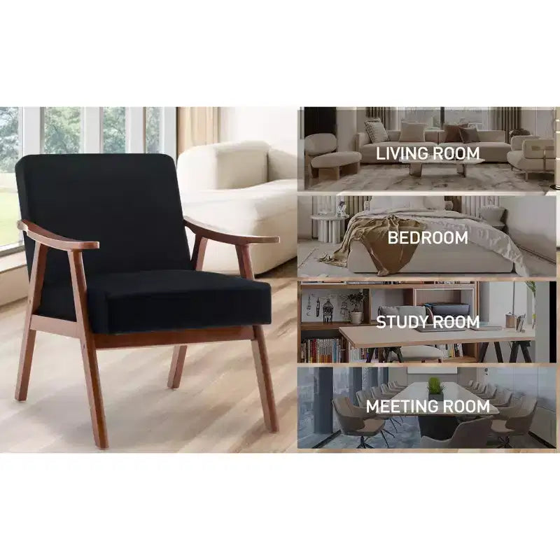 MAYEERTY Fauteuil d'appoint dossier haut de style scandinave avec structure en bois massif et dossier épais pour salon