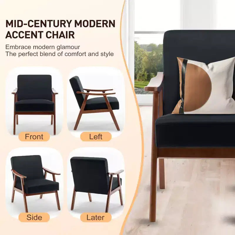 MAYEERTY Fauteuil d'appoint dossier haut de style scandinave avec structure en bois massif et dossier épais pour salon