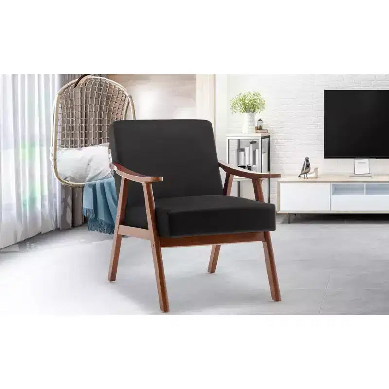 MAYEERTY Fauteuil d'appoint dossier haut de style scandinave avec structure en bois massif et dossier épais pour salon
