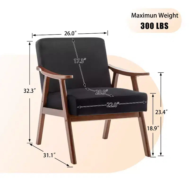 MAYEERTY Fauteuil d'appoint dossier haut de style scandinave avec structure en bois massif et dossier épais pour salon