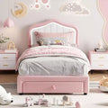 Upholstered Bed Frame with Storage Drawer and Smart LED Headboard, Twin Size Platform Bed Frame for Kids, Wooden Slats Support, No Box Spring Needed