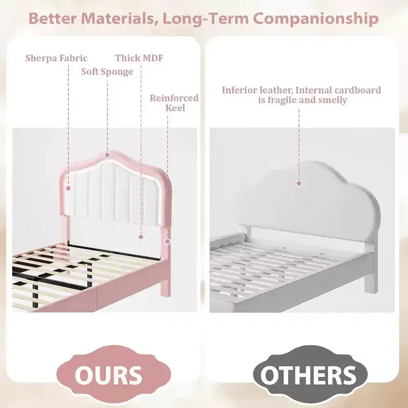 Cadre de lit rembourré avec tiroir de rangement et tête de lit LED intelligente, lit plateforme double pour enfants, support à lattes en bois, pas besoin de sommier tapissier