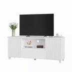 Meuble TV blanc GustoWave pour téléviseurs jusqu'à 70 pouces, console TV en bois avec tiroir et 2 armoires de rangement pour salon, chambre à coucher