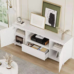 Meuble TV blanc GustoWave pour téléviseurs jusqu'à 70 pouces, console TV en bois avec tiroir et 2 armoires de rangement pour salon, chambre à coucher