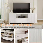 Meuble TV blanc GustoWave pour téléviseurs jusqu'à 70 pouces, console TV en bois avec tiroir et 2 armoires de rangement pour salon, chambre à coucher