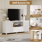 Meuble TV blanc GustoWave pour téléviseurs jusqu'à 70 pouces, console TV en bois avec tiroir et 2 armoires de rangement pour salon, chambre à coucher