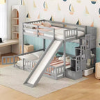 Whisen Twin Over Full Bunk Bed with Slide & Storage Stairs