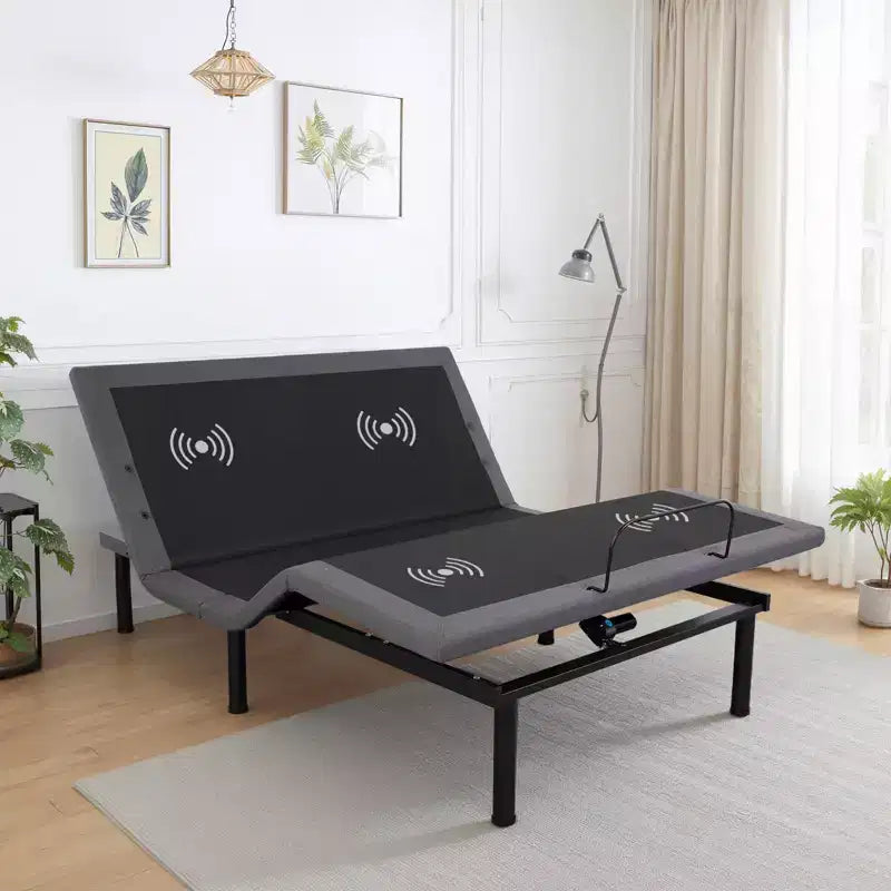 Adjustable Bed Frame with Massage, Head & Foot Incline, 2 Built-in USB Ports, LED Night Light, Wireless Remote, 4 Adjustable Legs, Black