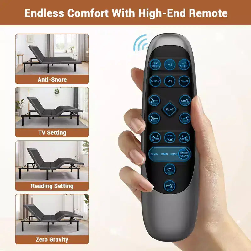 Sommier Articulé avec Massage, Inclinaison Tête et Pieds, 2 Ports USB Intégrés, Veilleuse LED, Télécommande Sans Fil, 4 Pieds Réglables, Noir