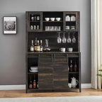 Acekool 70'' Meuble Bar à Café de Ferme, Buffet de Cuisine avec Porte Coulissante Grange, Vaisselier avec Casier à Vin et Range-Verres
