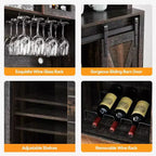 Acekool 70'' Meuble Bar à Café de Ferme, Buffet de Cuisine avec Porte Coulissante Grange, Vaisselier avec Casier à Vin et Range-Verres