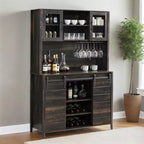 Acekool 70'' Meuble Bar à Café de Ferme, Buffet de Cuisine avec Porte Coulissante Grange, Vaisselier avec Casier à Vin et Range-Verres