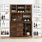 Acekool 70'' Meuble Bar à Café de Ferme, Buffet de Cuisine avec Porte Coulissante Grange, Vaisselier avec Casier à Vin et Range-Verres