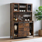 Acekool 70'' Meuble Bar à Café de Ferme, Buffet de Cuisine avec Porte Coulissante Grange, Vaisselier avec Casier à Vin et Range-Verres