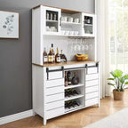 Acekool 70'' Meuble Bar à Café de Ferme, Buffet de Cuisine avec Porte Coulissante Grange, Vaisselier avec Casier à Vin et Range-Verres