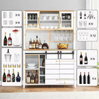 Acekool 70'' Meuble Bar à Café de Ferme, Buffet de Cuisine avec Porte Coulissante Grange, Vaisselier avec Casier à Vin et Range-Verres