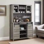 Acekool 70'' Meuble Bar à Café de Ferme, Buffet de Cuisine avec Porte Coulissante Grange, Vaisselier avec Casier à Vin et Range-Verres