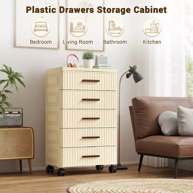 Chariot de rangement à tiroirs en plastique, 4/5 tiroirs, rangement domestique, conteneur de rangement roulant, unité de rangement verticale pour chambre, salon, bureau