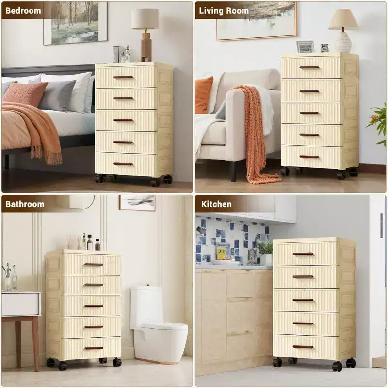 Chariot de rangement à tiroirs en plastique, 4/5 tiroirs, rangement domestique, conteneur de rangement roulant, unité de rangement verticale pour chambre, salon, bureau