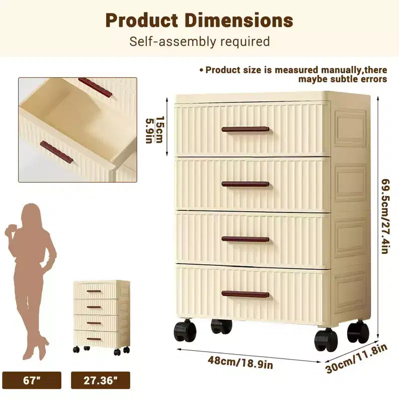 Chariot de rangement à tiroirs en plastique, 4/5 tiroirs, rangement domestique, conteneur de rangement roulant, unité de rangement verticale pour chambre, salon, bureau