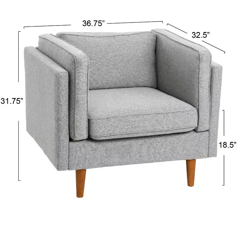 Fauteuil Atley moderne rembourré à accoudoirs hauts avec pieds en bois massif