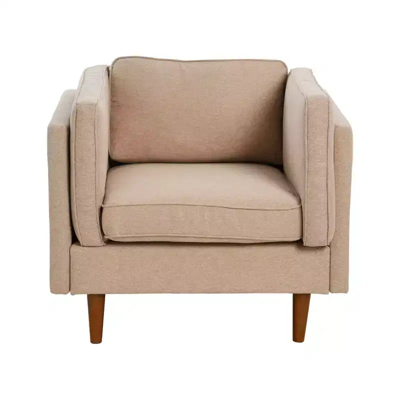 Fauteuil Atley moderne rembourré à accoudoirs hauts avec pieds en bois massif