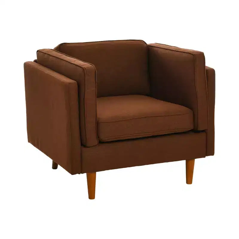 Fauteuil Atley moderne rembourré à accoudoirs hauts avec pieds en bois massif