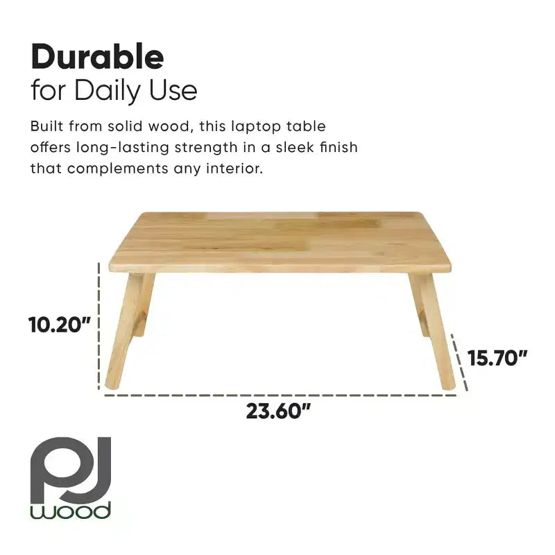PJ Wood Plateau de bureau pliable pour ordinateur portable, table portable légère pour le travail sur ordinateur au lit ou sur le canapé, manger à la maison, petits espaces, 24 pouces, naturel