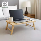 PJ Wood Plateau de bureau pliable pour ordinateur portable, table portable légère pour le travail sur ordinateur au lit ou sur le canapé, manger à la maison, petits espaces, 24 pouces, naturel