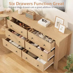 Commodes de chambre, grandes commodes à 6 tiroirs profonds avec poignées en métal, double commodes modernes en bois pour chambre d'enfant, entrée