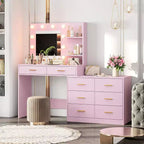 61 Coiffeuse Rose avec Miroir et Lumières, 8 Tiroirs de Rangement, 2 Étagères, LED Réglable 3 Modes, MDF Robuste pour Chambre