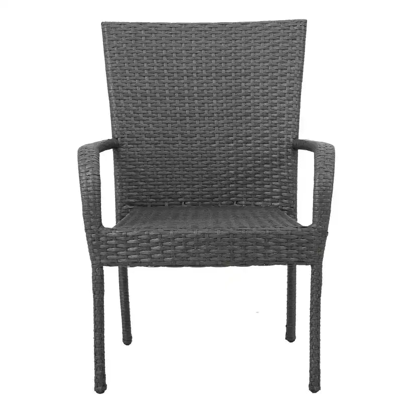Chaise empilable MAYEERTY en osier PE gris 1 pièce gain de place résistante aux intempéries pour terrasse ou jardin