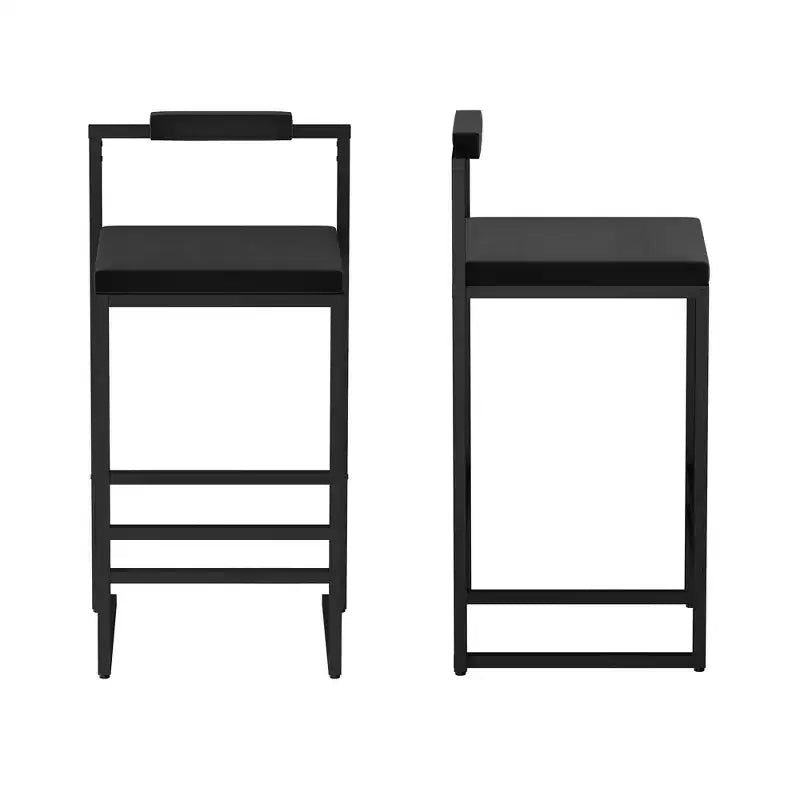 MAYEERTY Lot de 2 tabourets de bar modernes en velours, hauteur comptoir avec repose-pieds et dossier, noirs, pour cuisine