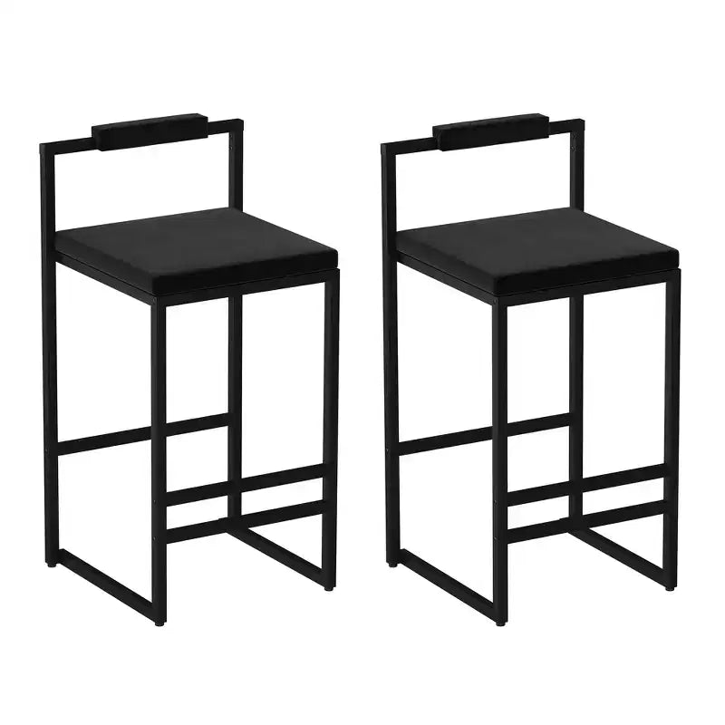 MAYEERTY Lot de 2 tabourets de bar modernes en velours, hauteur comptoir avec repose-pieds et dossier, noirs, pour cuisine