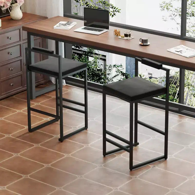 MAYEERTY Lot de 2 tabourets de bar modernes en velours, hauteur comptoir avec repose-pieds et dossier, noirs, pour cuisine