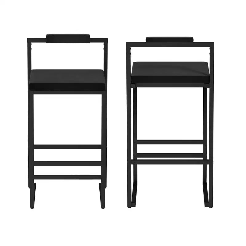 MAYEERTY Lot de 2 tabourets de bar modernes en velours, hauteur comptoir avec repose-pieds et dossier, noirs, pour cuisine