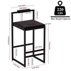 MAYEERTY Lot de 2 tabourets de bar modernes en velours, hauteur comptoir avec repose-pieds et dossier, noirs, pour cuisine