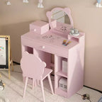 Coiffeuse pour enfants, ensemble coiffeuse et tabouret de princesse 2 en 1, miroir et tabouret en forme d'ours, coiffeuse pour enfants pour salle de jeux et chambre à coucher