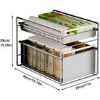 Organisateur de placard coulissant à 2 niveaux en acier inoxydable avec glissières à fermeture douce - Robuste pour le rangement de cuisine/garde-manger