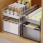 Organisateur de placard coulissant à 2 niveaux en acier inoxydable avec glissières à fermeture douce - Robuste pour le rangement de cuisine/garde-manger