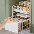Organisateur de placard coulissant à 2 niveaux en acier inoxydable avec glissières à fermeture douce - Robuste pour le rangement de cuisine/garde-manger