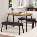 Ensemble de salle à manger 3 pièces, ensemble de table à manger pour 4 personnes avec design chanfreiné et pieds en métal, mobilier de cuisine à cadre métallique avec 2 bancs rembourrés