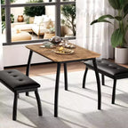 Ensemble de salle à manger 3 pièces, ensemble de table à manger pour 4 personnes avec design chanfreiné et pieds en métal, mobilier de cuisine à cadre métallique avec 2 bancs rembourrés