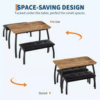 Ensemble de salle à manger 3 pièces, ensemble de table à manger pour 4 personnes avec design chanfreiné et pieds en métal, mobilier de cuisine à cadre métallique avec 2 bancs rembourrés