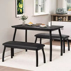 Ensemble de salle à manger 3 pièces, ensemble de table à manger pour 4 personnes avec design chanfreiné et pieds en métal, mobilier de cuisine à cadre métallique avec 2 bancs rembourrés