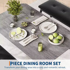 Ensemble de salle à manger 3 pièces, ensemble de table à manger pour 4 personnes avec design chanfreiné et pieds en métal, mobilier de cuisine à cadre métallique avec 2 bancs rembourrés
